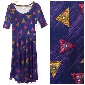 Lularoe Nicole Purple Atomic Retro Print Dress M